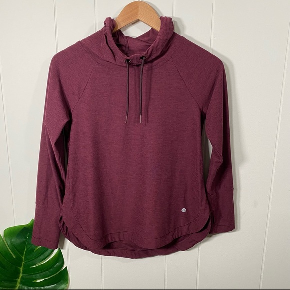 Apana Tops - Apana Mock Neck Athletic Hoodie Top with Drawstring Maroon Women's Size XS